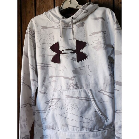 Under Armour Hoodie Mens Large White Gray Camo ColdGear Loose Fit Pullover D25 - Picture 1 of 7